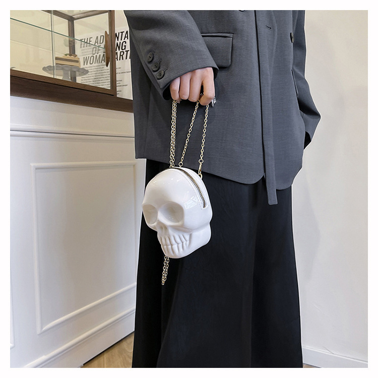 189g Weight Zipper Closure Type Single Shoulder Strap Strap Type Shoulder Bag Bags Type Casual Occasion Plastic Material Skull Pattern All Seasons Season Women's Gender Streetwear Style Oval Shape Mini Size Women's Mini Plastic Skull Streetwear Oval Zipper Shoulder Bag 13