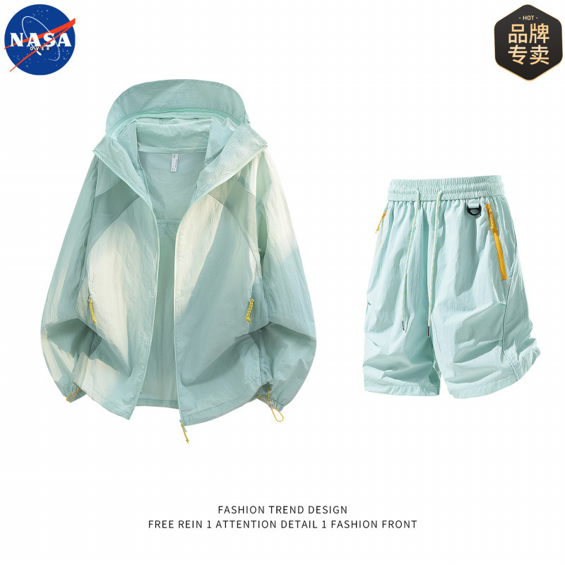 Nasa Brand High-Quality Sun Protection Clothing and Shorts Set for Men and Couples, Summer Breathable Thin Style, Fashionable Complete Set