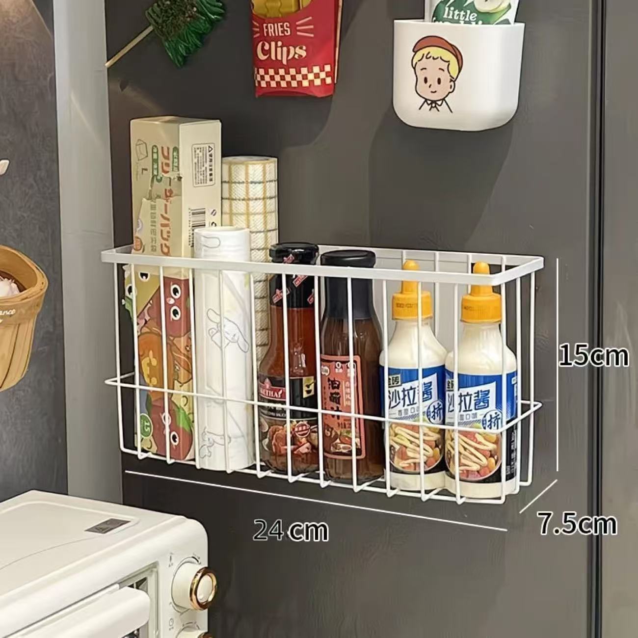 Refrigerador de cocina de absorción magnética estante de almacenamiento bolsa de película de preservación de toallas de papel artefacto sin agujeros de perforación condimento doméstico estante de almacenamiento de película de preservación de fresco