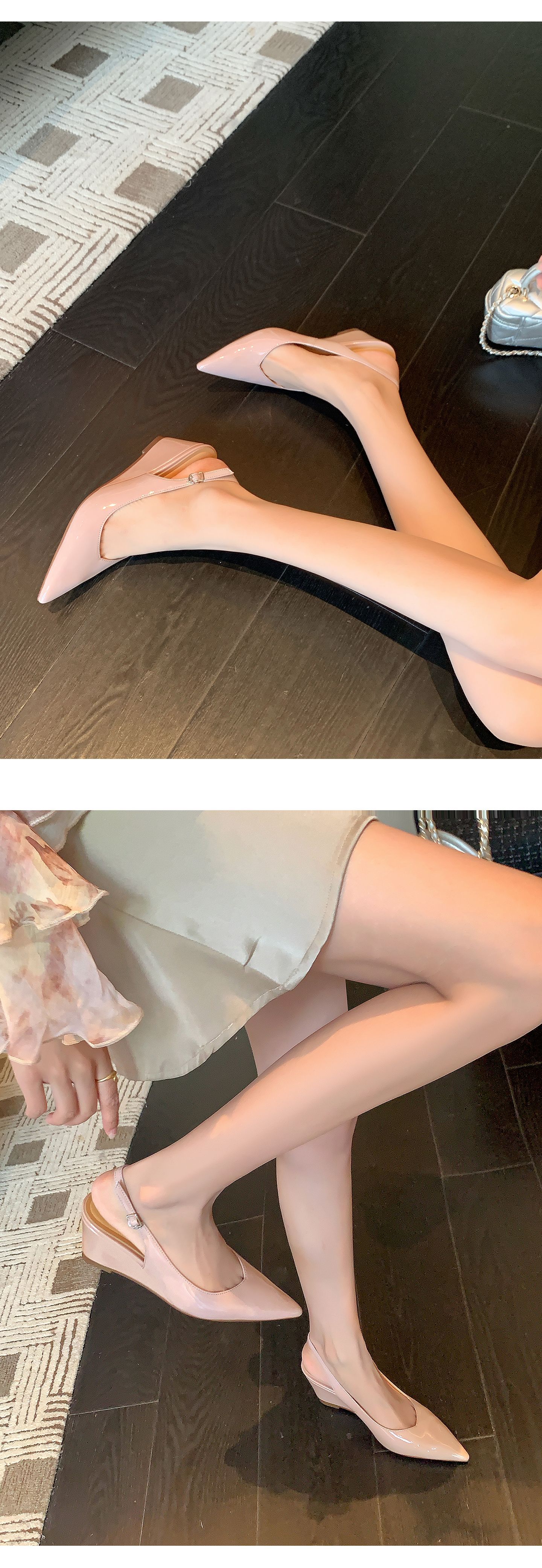 Giày cao gót nữ mũi nhọn quai hậu đế xuồng platform 9 cm — Trần truồng hồng, màu đen, bạc chi tiết 10