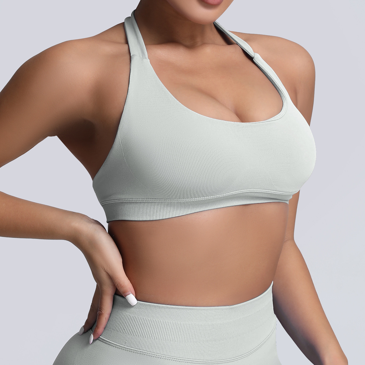 Europa y los Estados Unidos cuello colgante belleza de espalda ropa interior deportiva alta elástica matte nylon de espalda abierta gran chaqueta de yoga sujetador mujer