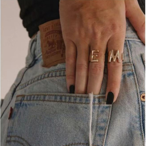 Ins internet celebrity same style brass English letter ring for women trendy European and American cold style personalized open finger ring knuckle ring