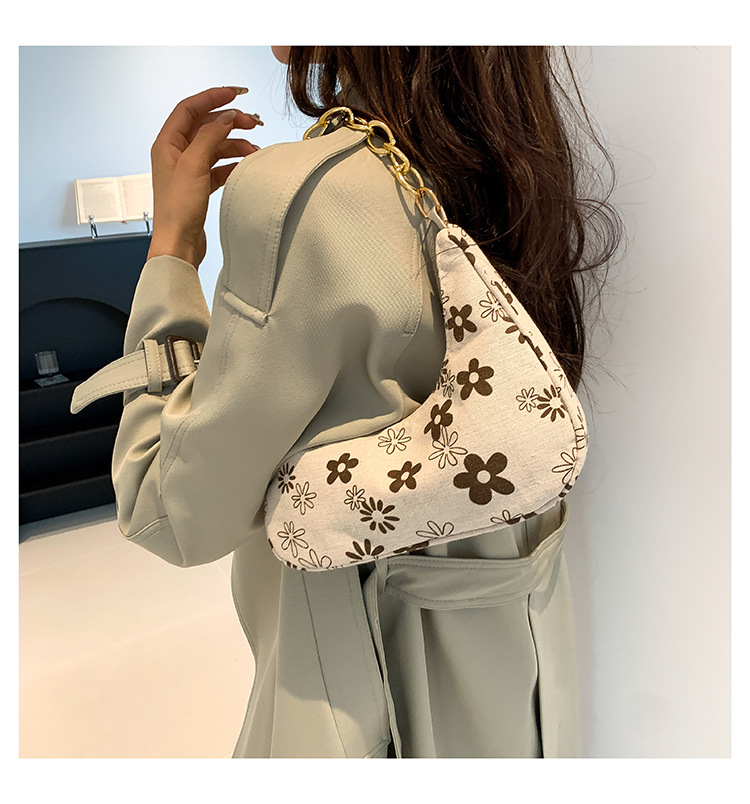 Women's Canvas Fruit Flower Elegant Pearls Dumpling Shape Zipper Underarm Bag display picture 3