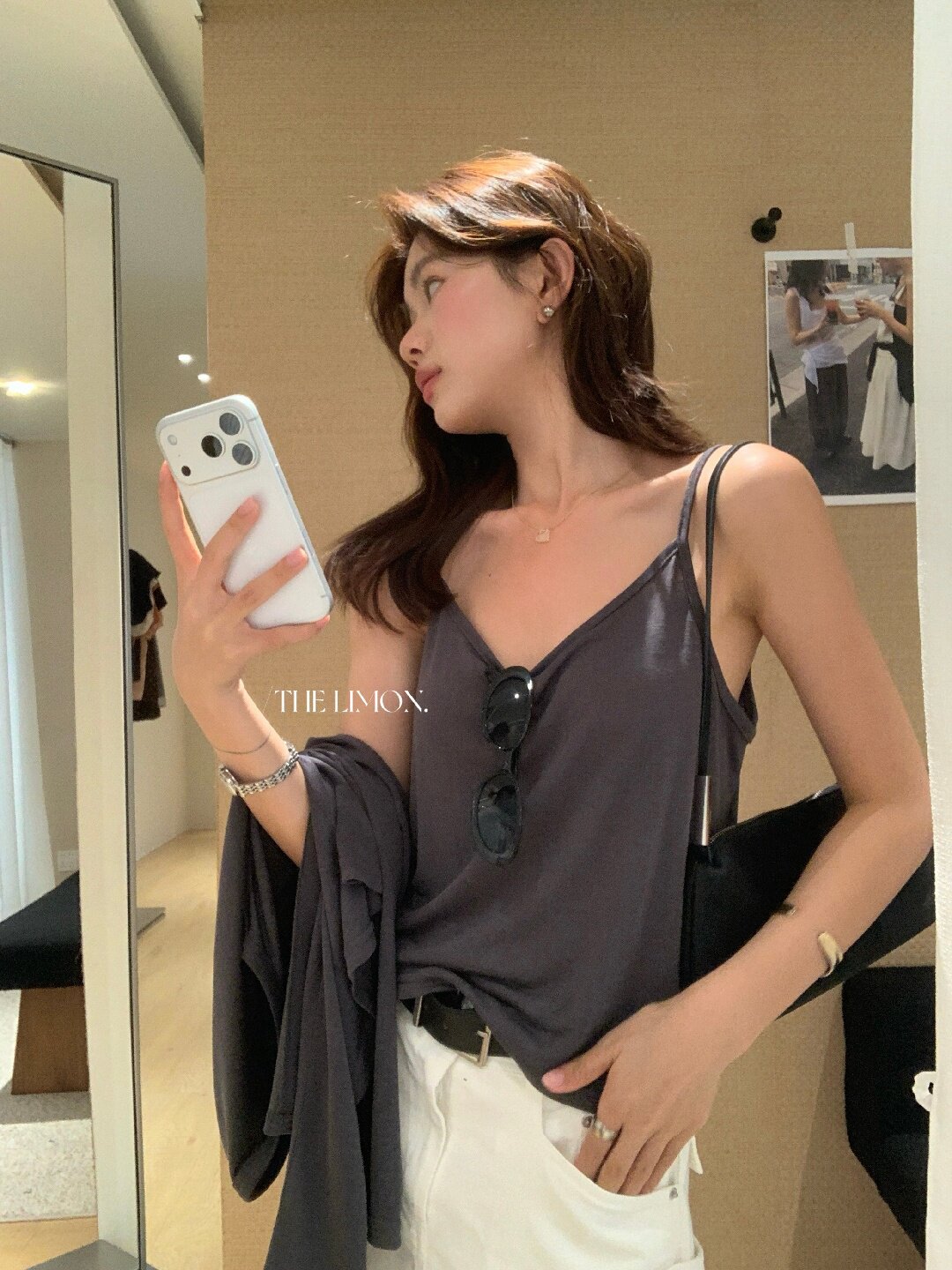 Bộ cardigan len mỏng kèm áo hai dây hai mảnh nữ mùa hè — Xám cacbon, xanh lam, màu hồng, Đậu xanh chi tiết 57