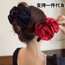 新款黑色玫瑰花朵抓夹超仙ins气质女后脑勺盘发抓高级感发夹批发
