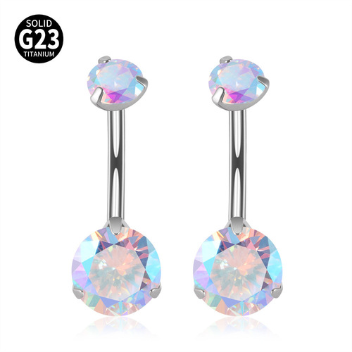 G23 titanium 14g scratched zircon navel ring internal thread navel buckle body piercing navel jewelry