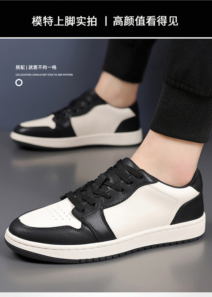 Giày sneaker nam da bò thoáng khí, đế bệt, dây buộc phía trước — 88055 Đen đỏ (da bò), 88055 đen và trắng (da bò) chi tiết 10