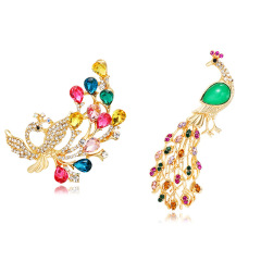 韓國新款胸針大孔雀動物彩色鋯石復古宮廷民族風水晶胸花別針配飾