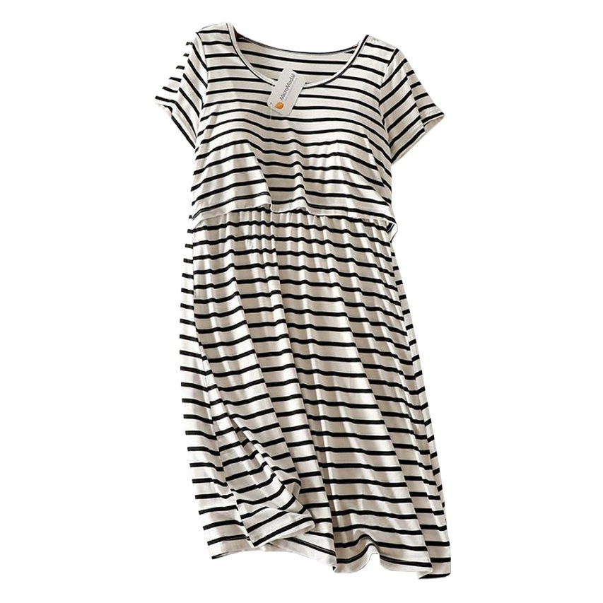 Оптовая продажа: летнее платье-комбинация из модала в полоску с встроенными чашками для кормящих мам, платье для беременных с коротким рукавом.