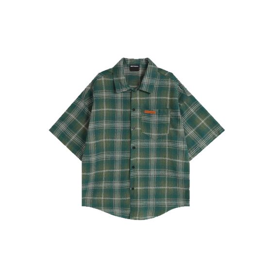 2025 New Summer Men's Short-Sleeved Plaid Shirt Fashion Trendy Loose Large Size Youth Shirt Men's Small Jacket