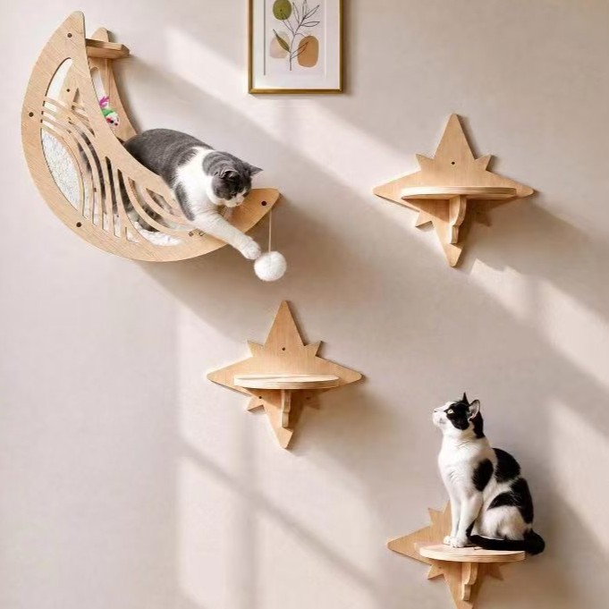 Wooden wall-mounted cat climbing frame, pet cat jumping platform, cat climbing toy, cat nest, cat bed, living room cat steps