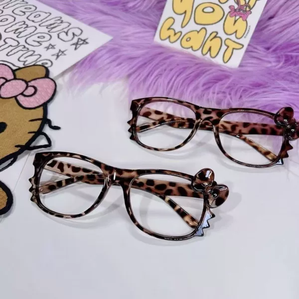 Retro Kitty Cat Cute Leopard Print Pure Desire Style Eyeglass Frame Leopard Print Plain Sweet Cool Decorative Myopia Glasses