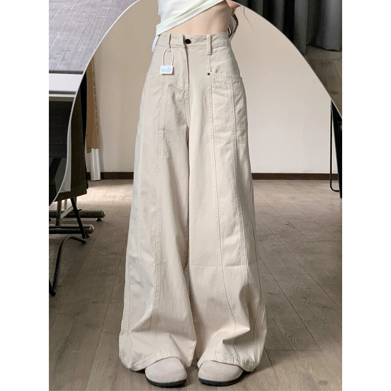 American-Style Apricot-Colored Workwear Jeans for Women, Summer 2026 New High-Waisted Straight-Leg Slimming Wide-Leg Pants