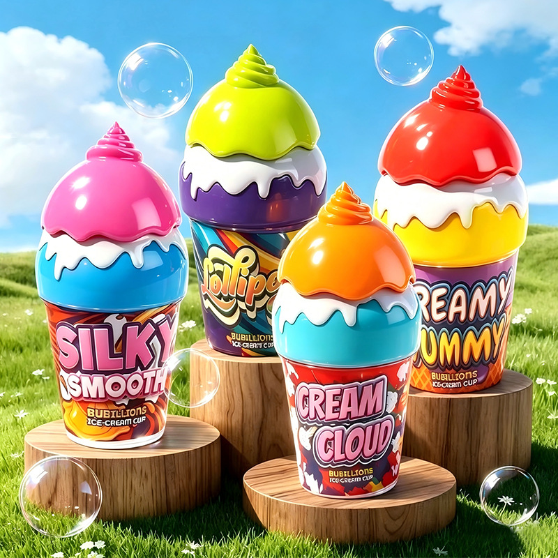 Authentic Children's Ice Cream Bubble Water Non-Spill Handheld Outdoor Bubble Blowing Wand Toy for Stall Selling