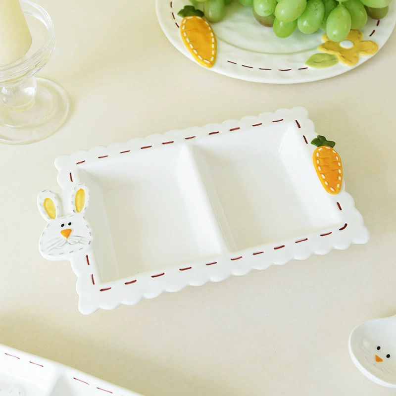 Japanese -style hand -painted four -grid dumpling dumpling plate ceramic disk Creative breakfast scattered board cartoon cute fruit disk dessert