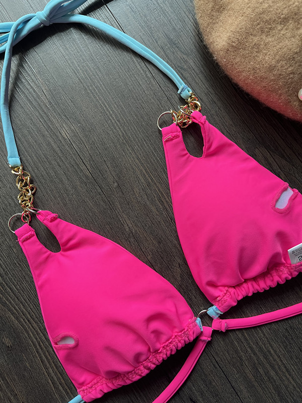 2023 neuer sexy rückenfreier Split-Badeanzug mit Kette aus Nylon-Patchwork-Bikini_voghion.com