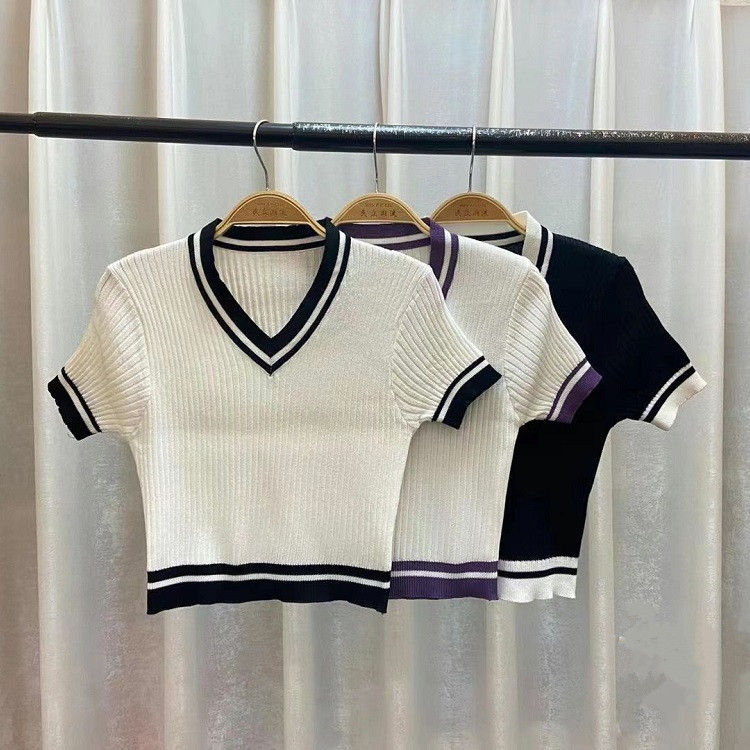 Comfort Function Slim Fit Type Color Block Pattern Summer Season Wholesale Women's Sexy Color Block Short Sleeve Blouses