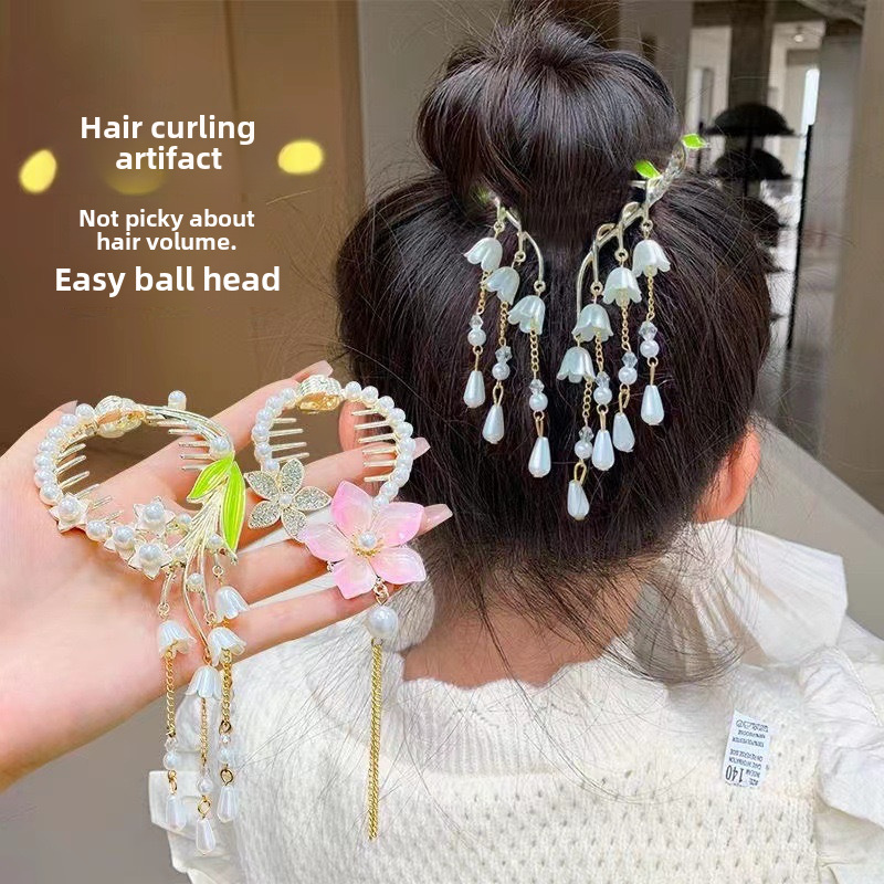 Staroveký štýl orchidea strapec vlásenka guľa hlava pevná spona žena prvotriedna spona do vlasov temperament polovičná kravata updo vlasové doplnky_voghion.com