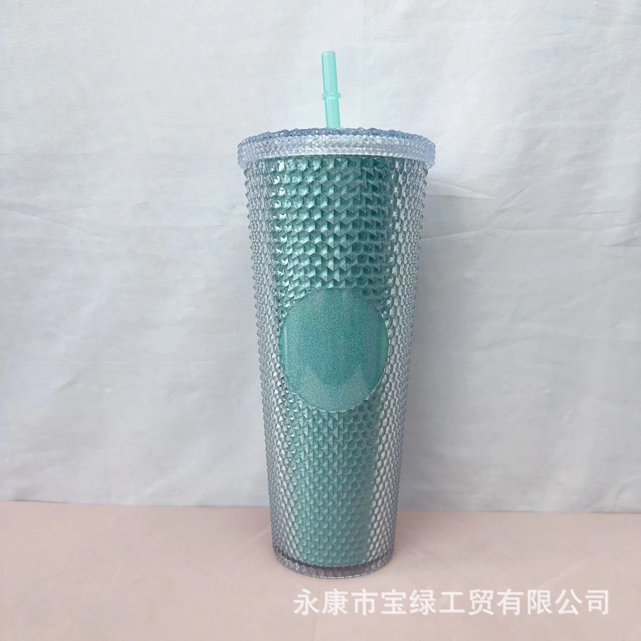 Taza de Plástico de Doble Capa 710ml, con Sorbete, Diseño Diamante/Durian, Transfronteriza