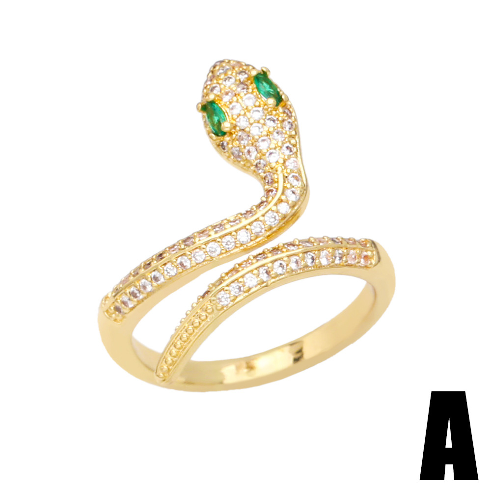 simple Copper 18K Gold-plated Colorful Zircon Snake-Shaped Adjustable Ring