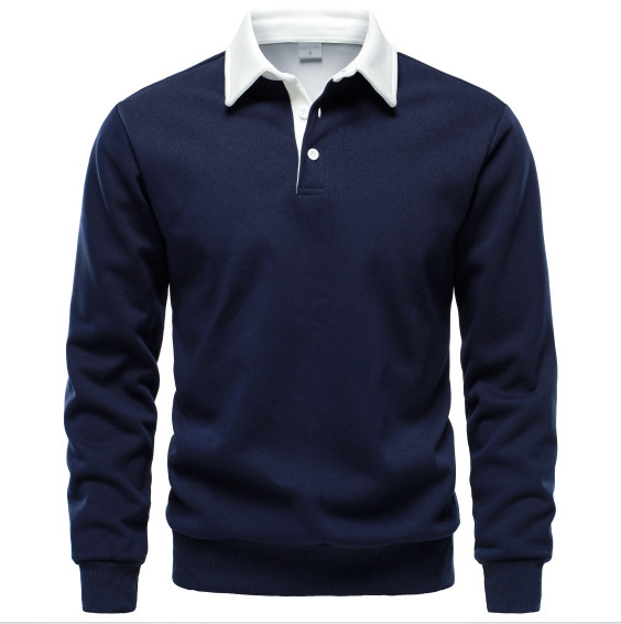 Men's Sweatshirt 2025 New Foreign Trade Autumn European Size Polo Shirt with a Versatile Turn-Down Collar, Long-Sleeve Top for Men, Simple and Casual