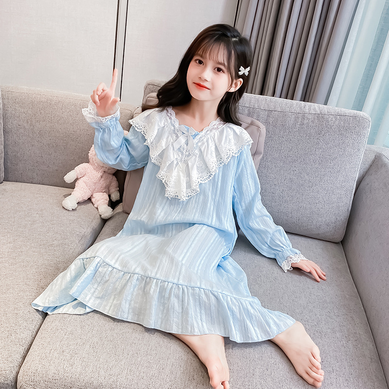 Children's Sleep Dress Pure Cotton Autumn Thin Princess Spring and Autumn Long Sleeve Girls' All Cotton Baby Spring 