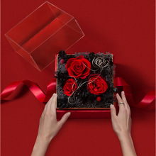 情人节颜值魔方花盒透明亚克力永生花礼盒鲜花玫瑰花束礼品包装盒