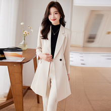 中长款西装风衣外套女白色春秋2025新款高级感小个子休闲西服套装