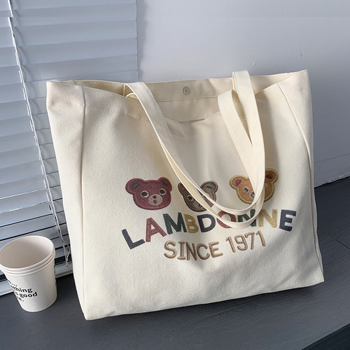 Travel canvas bag women's shoulder  new large capacity student school bag ins literary bag with baby