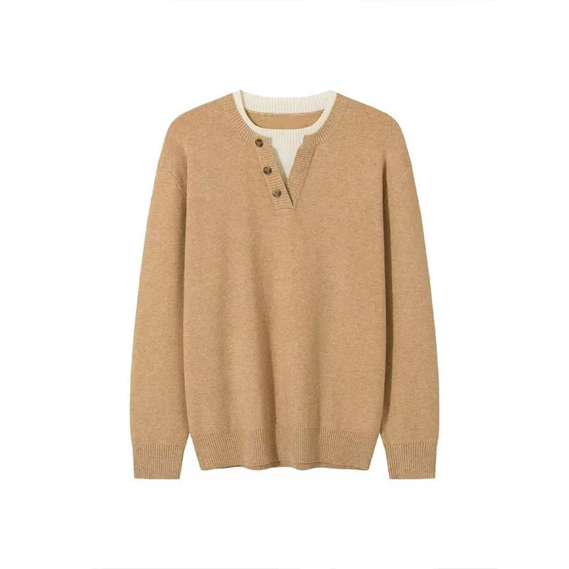 Explosiones transfronterizas de tamaño grande europeo falso dos piezas de camisetas de punto de cuello en V suéter hombre viejo viento de negocios otoño invierno fábrica al por mayor