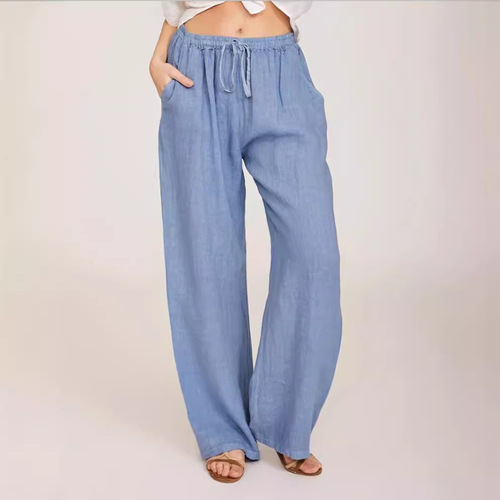 2024 Cross-border European and American Amazon eBay AliExpress Wish Foreign Trade Casual Cotton-Linen Women's Loose Yoga Pants