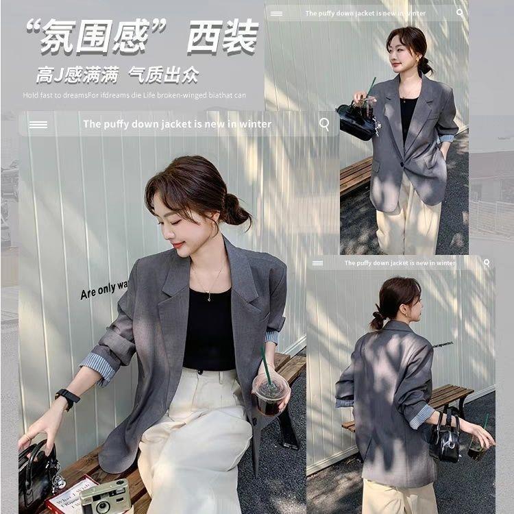感灰色小西装春秋新款炸街设计感宽松休闲显瘦气质西服外套|undefined