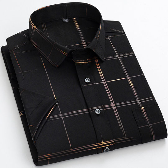 Middle-aged and elderly short-sleeved shirt 2023 summer half-sleeved bronzing casual men's wear with pocket dad's square collar shirt