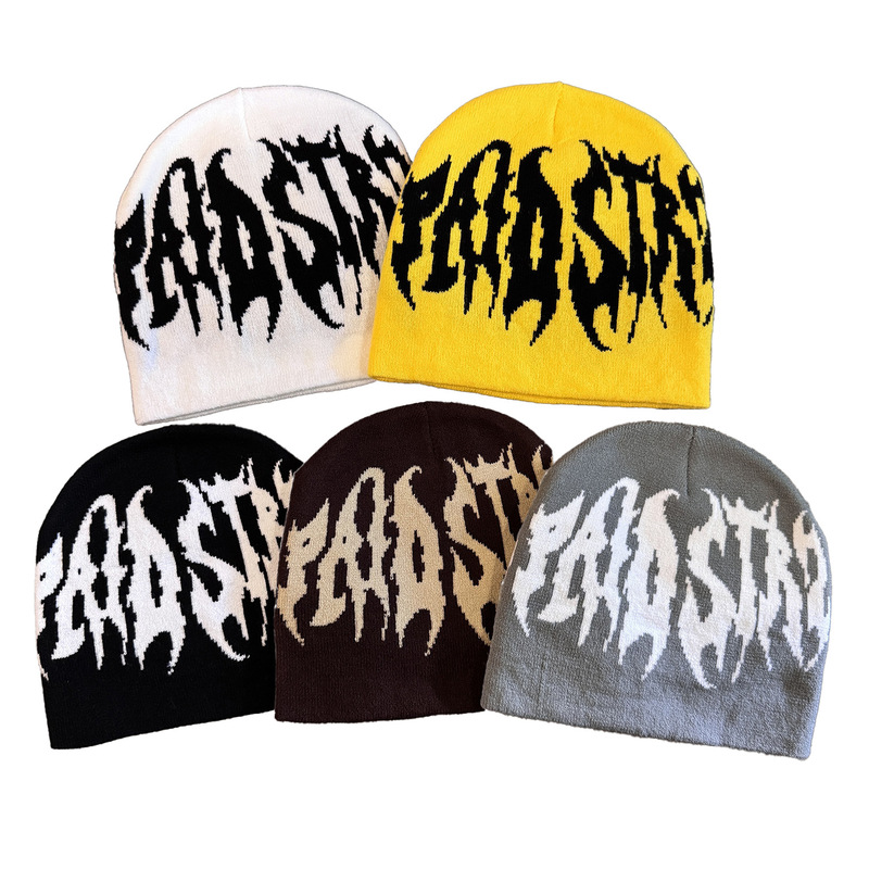 Y2K Style Knitted Hat, Gothic Letter Jacquard Cold Hat, Skull Hat, Couple Hat, Cross-Border E-Commerce Temu, Shei