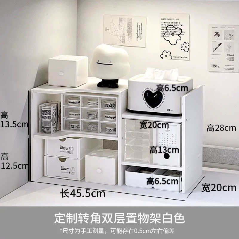 Corner Desk Organizer, 3-Tier Desktop Storage for Student Dormitory, White/Red Options