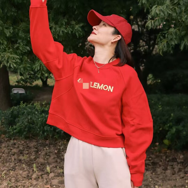 Lulu Loose Sports Sweatshirt Scuba Autumn and Winter Round Neck Letter Yoga Wear Pullover Long Sleeves Fleece-Lined