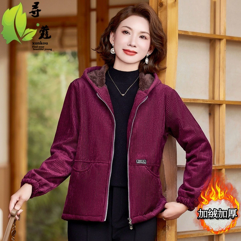 2024 женская одежда новая мама одежда 40-60 лет вельвет плюс бархат средний и пожилой жакет женский большой размер