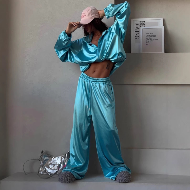 2026 European and American Cross-Border Women's Fashion New Spring and Summer Trendy Loose Sweatshirt Jacket Wide-Leg Pants Sports Suit