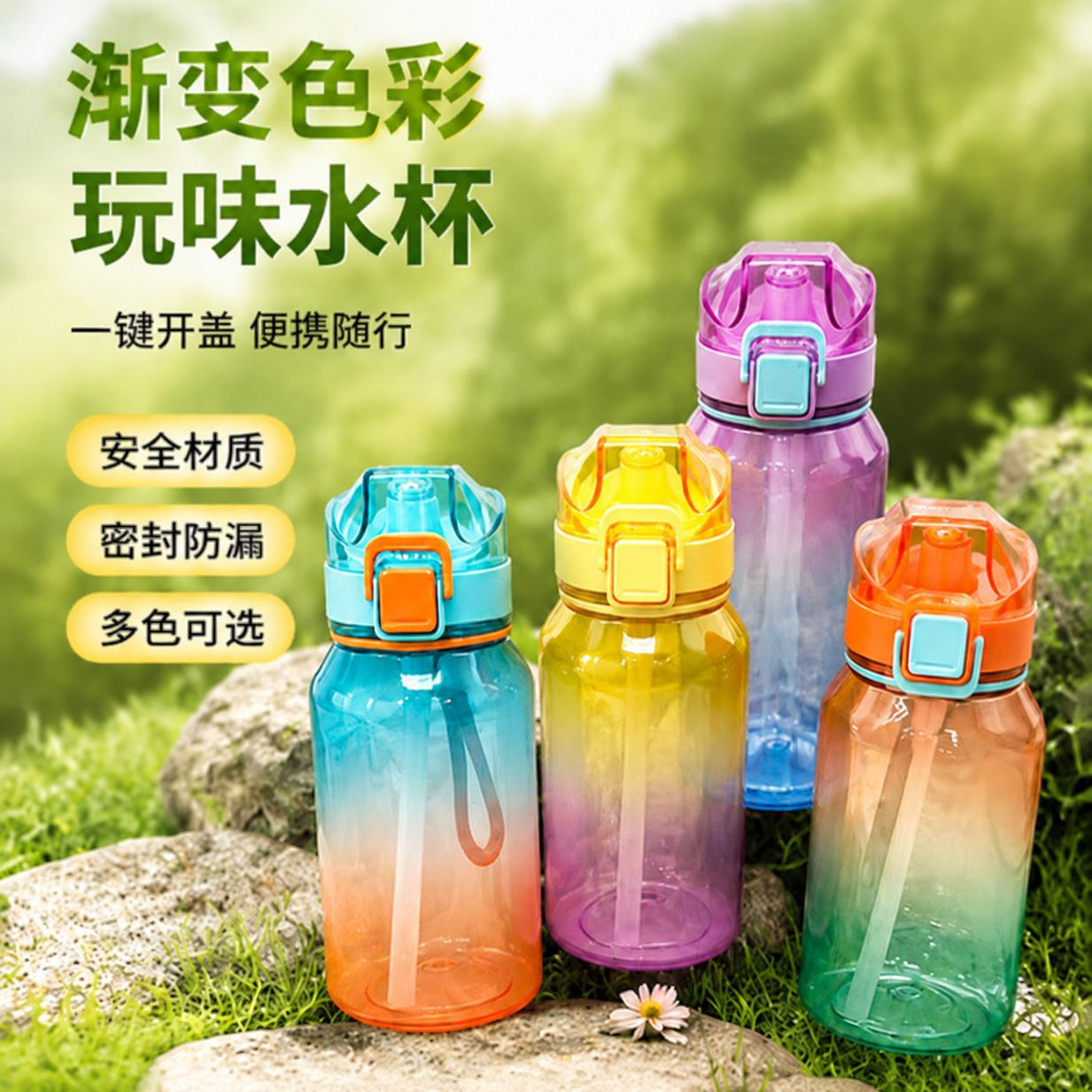 玩味水杯1000ml大容量渐变色果味水瓶创意高颜值家用学生礼品水杯