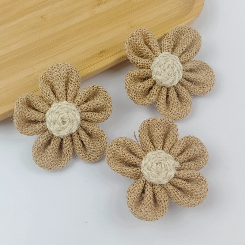 Cross-border handmade hemp flower Christmas wedding decoration accessories DIY yellow hemp rose shoes, hats, flower decorations and accessories