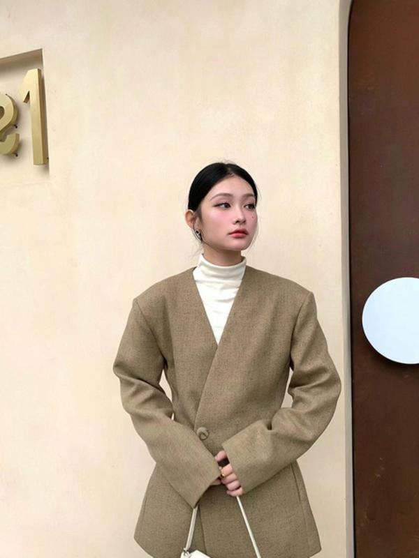 2025新款秋装小香风外套女气质感韩系慵懒风穿搭超好看一粒扣西装|undefined