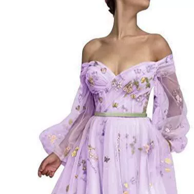 Shiffon lace elegant multicoloured dress, long skirt, Amazon, graduation party, mid-length