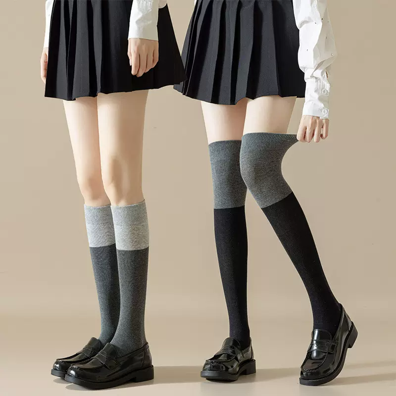 秋冬袜子女日系拼色jk无骨小腿袜潮流显瘦压力袜网红INS潮过膝袜