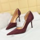 8238-3 Retro Style Banquet Women's Shoes with Thin Heels, High Heels, Shallow Mouth, Pointed Fabric Surface, Side Hollow Single Shoes, High Heels