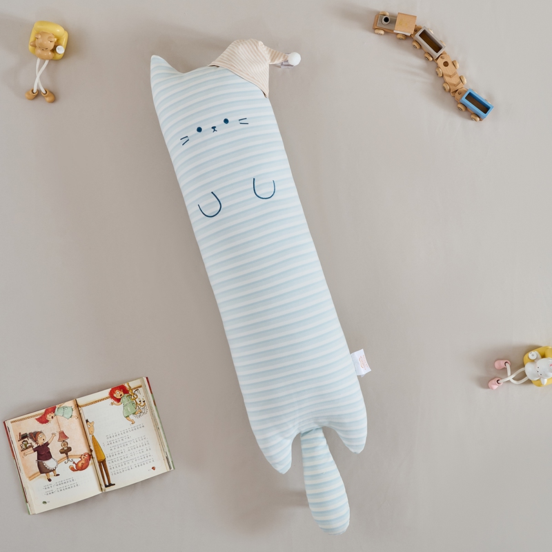 Almohada Larga de Gato de Dibujos Animados de Franela y Poliéster para Dormitorio