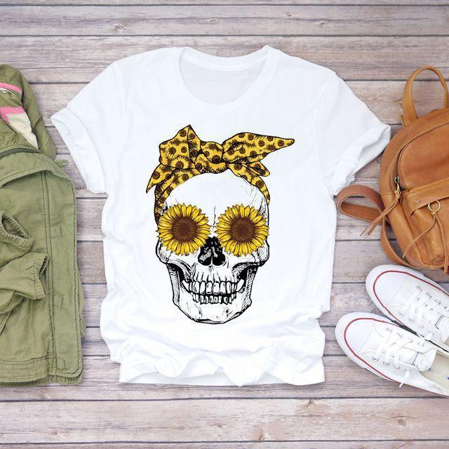 Summer Fashion Skull Butterfly Plant Short shirt NSATE61258