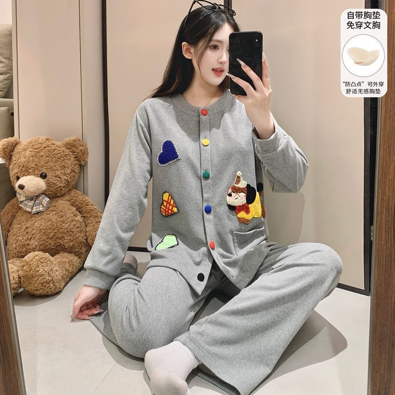 Wholesale and Dropshipping of New Autumn and Winter Loose-Fitting Long-Sleeve and Long-Pants Loungewear with Chest Pads, Made of Wool and Silk Velvet, in Large Quantities Available in Stock