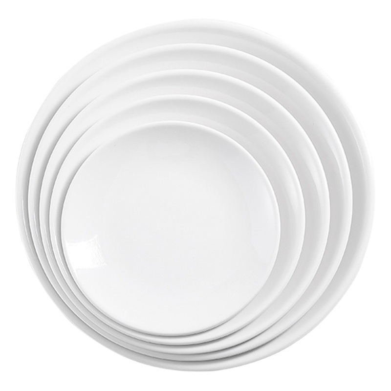 White plate melamine tableware disc flat plate plastic dish dinner plate western dish commercial round plate wholesale