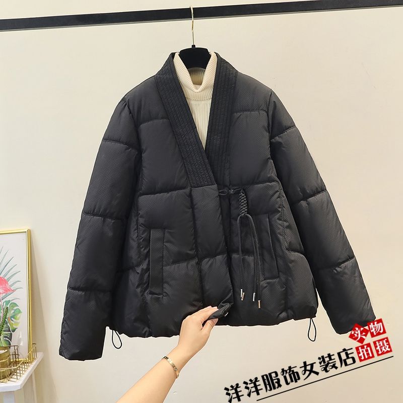 2025冬新中式国风V领设计感减龄棉袄大码宽松网红棉服羽绒棉衣女|undefined