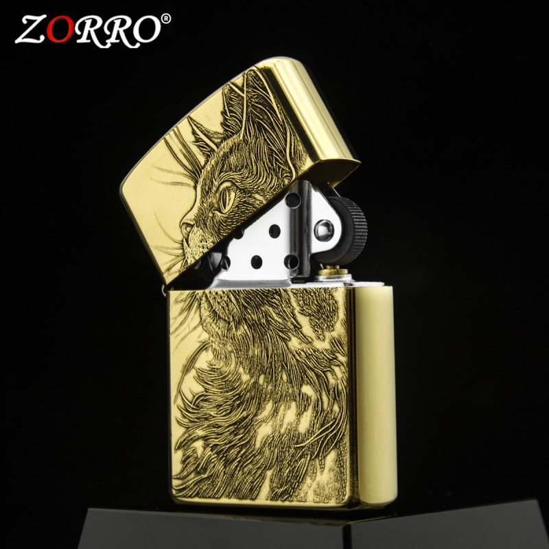 ZORRO ゾロ 真鍮レリーフ 星空を仰ぐ猫 灯油ライター クリエイティブ 本物 メーカー 卸売 メンズ|undefined